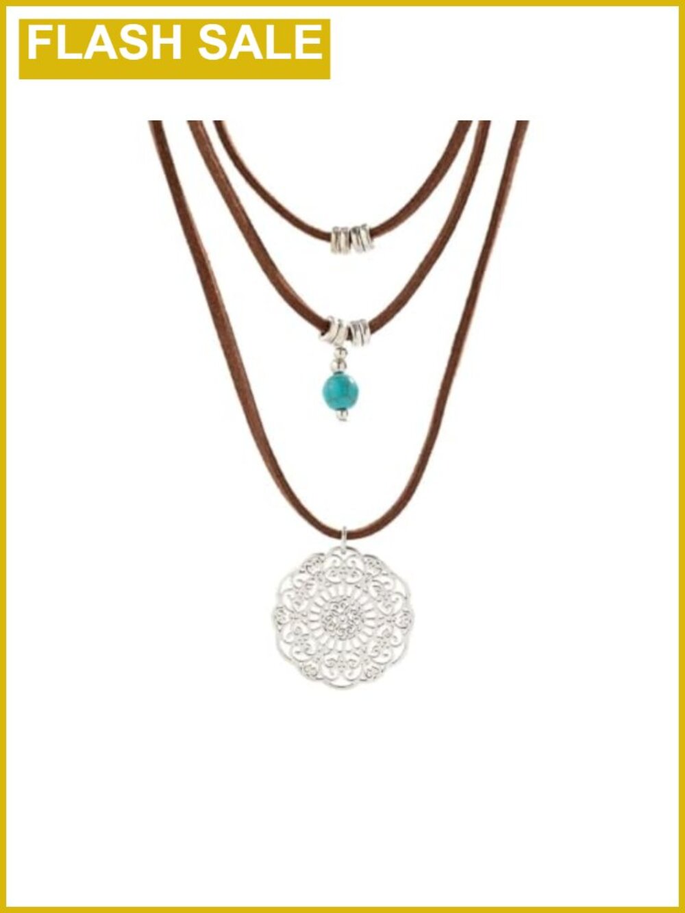 Silver Plated Layered Turquoise Faux Leather Western Necklace